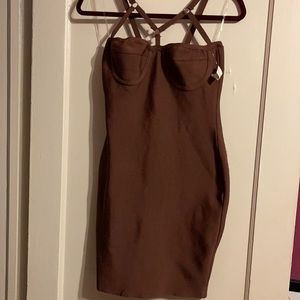Brown mini bodycon dress